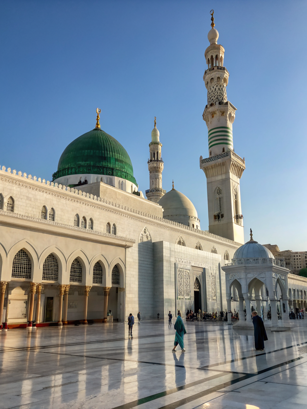 Masjid Quba white domes against Madinah sky
