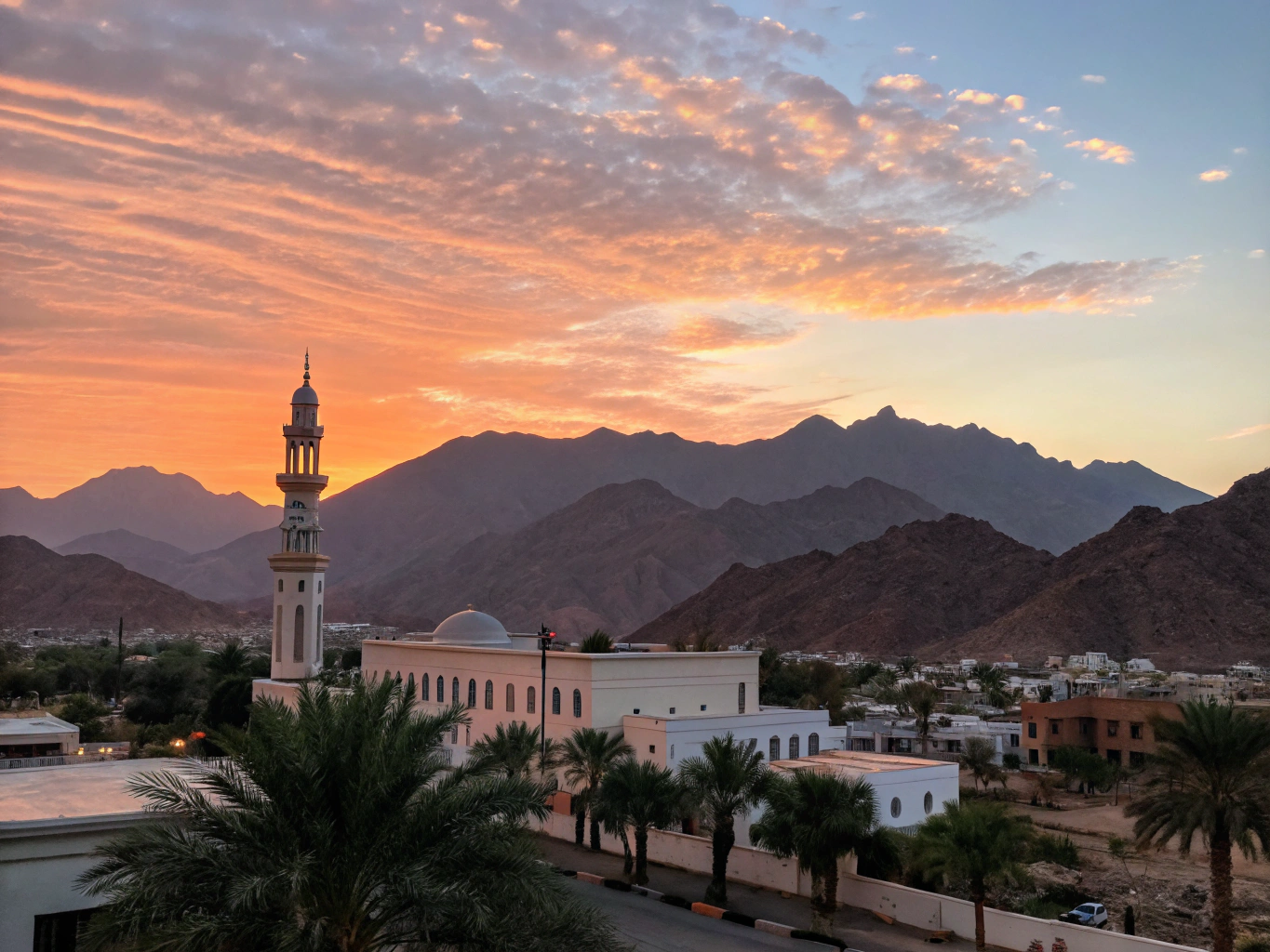 Panoramic sunset view of Madinah skyline